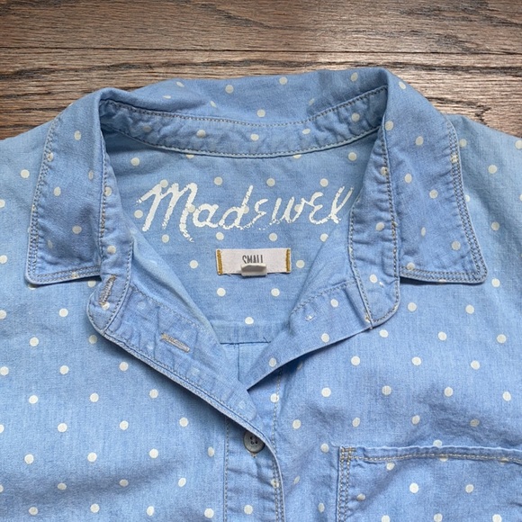 Madewell polka dot chambray top light blue - Picture 3 of 5